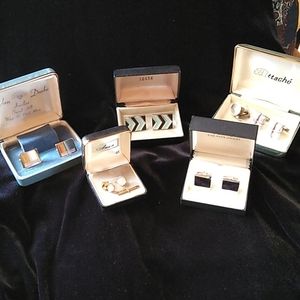 Vintage Lot of Men's Cufflinks & Tie Pin. Silver Tones Silver Light / Dark Blue